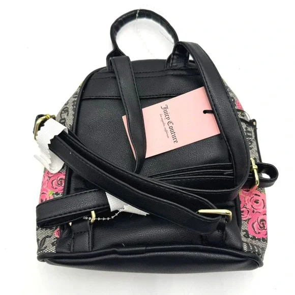 JUICY COUTURE NWT Rose Logo Mini Backpack Black Pink Gold Chain Crossbody Y2k - Picture 2 of 8